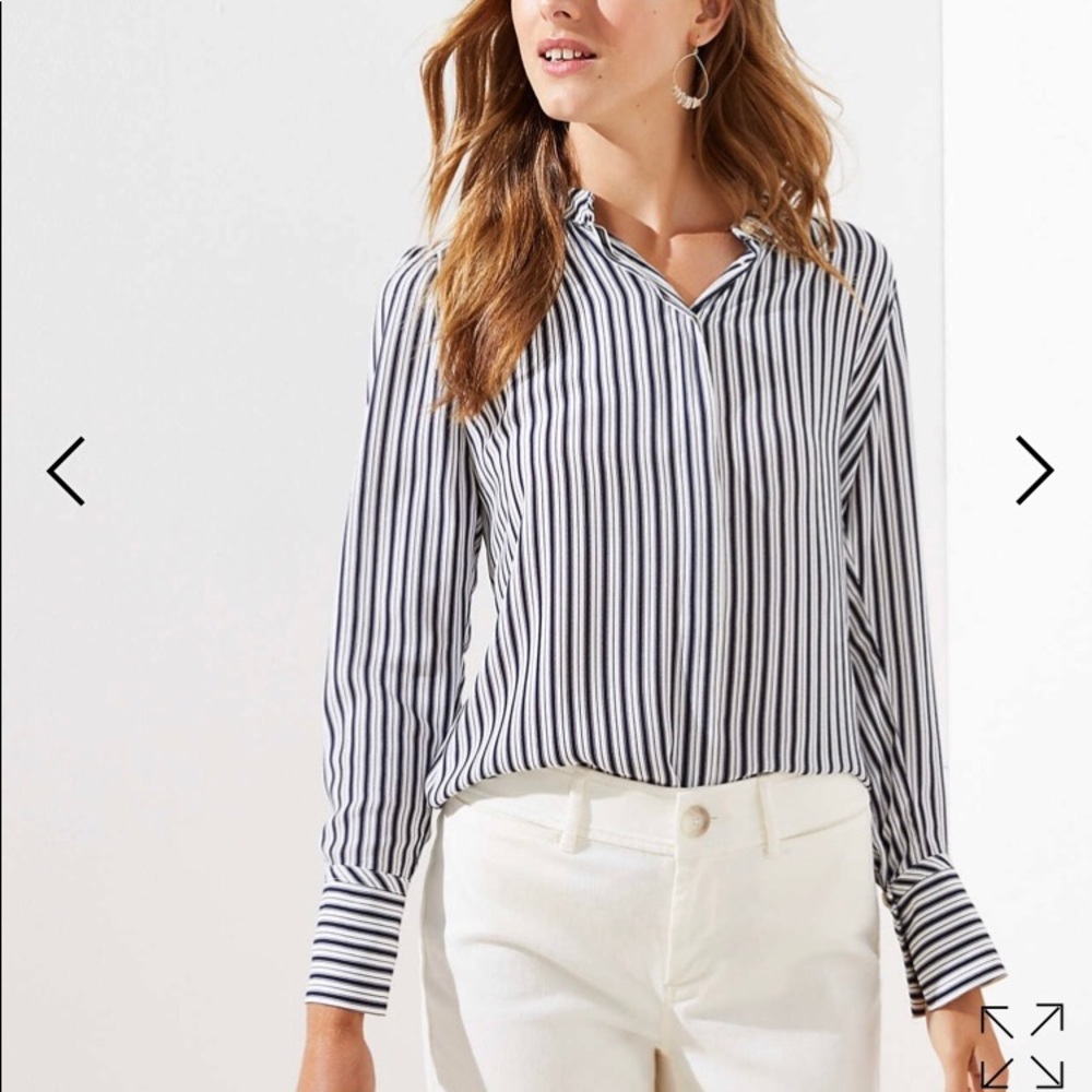 LOFT Striped Utility Blouse-Petite Large